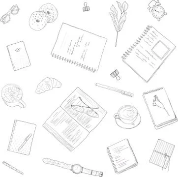 Seamless pattern. Work notes, background studying, creative lifestyle. Hand Stock Illustration