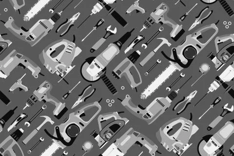 Seamless pattern with work tools. Vector. Stock Illustration
