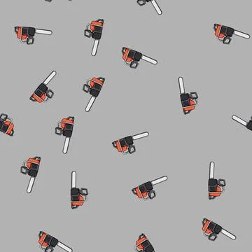Seamless pattern worker chainsaw cartoon vector Stock Illustration
