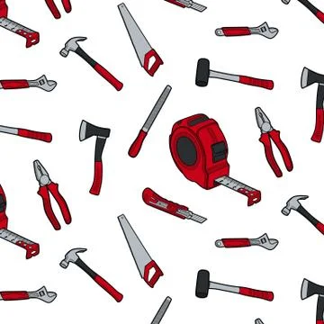 Seamless pattern. Working tools icon set vector illustration line art Stock Illustration
