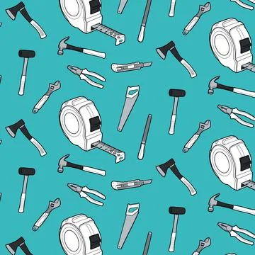 Seamless pattern. Working tools icon set vector illustration line art Stock Illustration