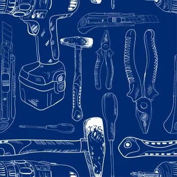 Seamless pattern, working tools in sketch style イラスト素材