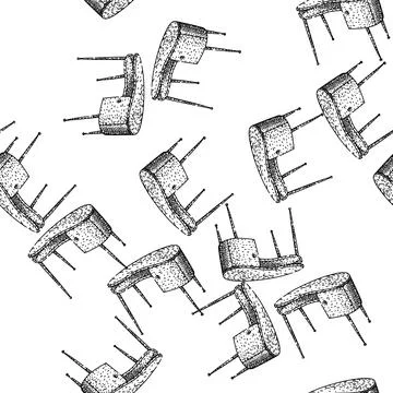Seamless pattern workspace desk sketch hand drawn Stock Illustration