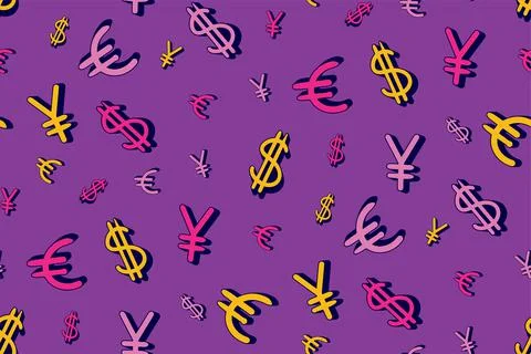 Seamless pattern with world currencies dollar, euro and yen Illustrazione stock