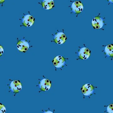 Seamless pattern world earth planet character cartoon vector Stock Illustration