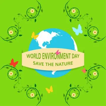 Seamless pattern of of World Environment Day on the green background. Save .. Stock Illustration