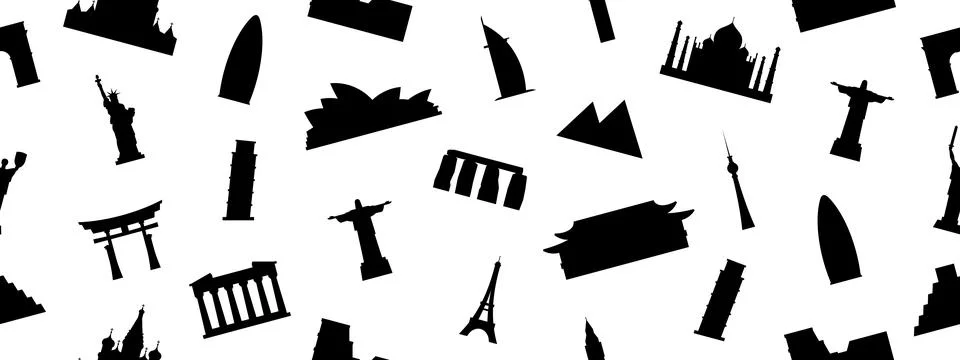 Seamless pattern with World Monuments Stock Illustration