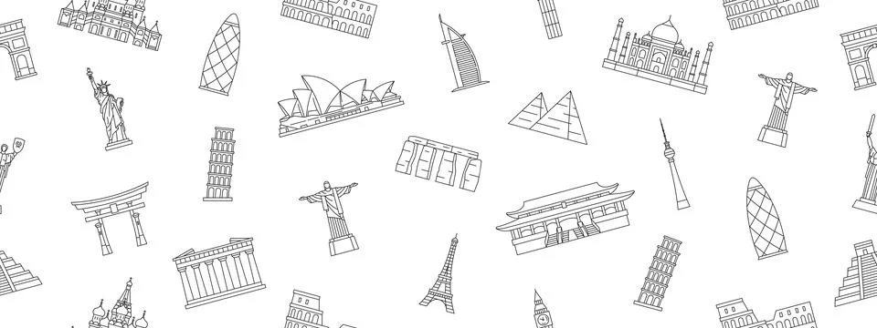 Seamless pattern with World Monuments Stock Illustration