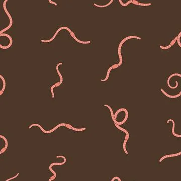 Seamless pattern with worms in soil. Pink earthworms in soil. Worms for vermi Stock Illustration
