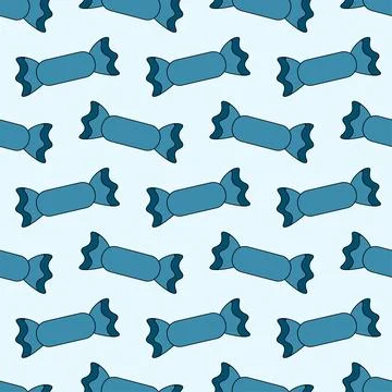 Seamless pattern with wrapping blue candies. Sweet food background Stock Illustration