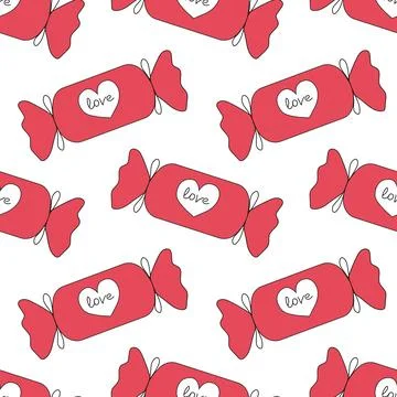 Seamless pattern with wrapping pink candies. Valentine day background Stock Illustration