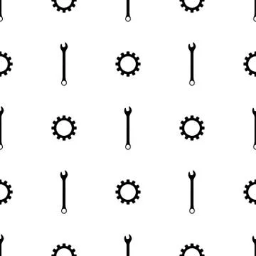 Seamless pattern with wrench and gear icons. Spanner key. Repair symbols. Vector Illustrazione stock