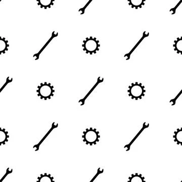 Seamless pattern with wrench and gear icons. Spanner key. Repair symbols. Vector Illustrazione stock