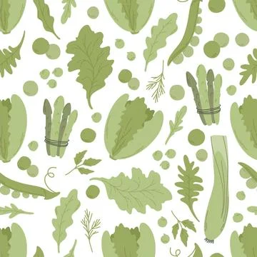 Seamless pattern ws leaves kimchi asparagus beans Stock Illustration
