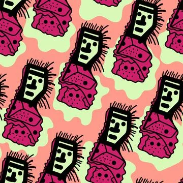 Seamless pattern wuth hand drawn repeat strange characters Stock Illustration