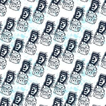 Seamless pattern wuth hand drawn repeat strange characters Stock Illustration