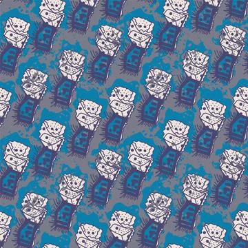 Seamless pattern wuth hand drawn repeat strange characters Stock Illustration