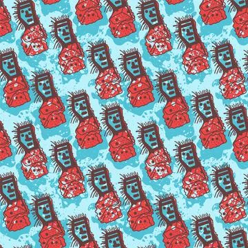 Seamless pattern wuth hand drawn repeat strange characters Stock Illustration