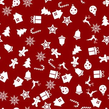 Seamless pattern with Xmas ornaments on red background. Vector 스톡 일러스트