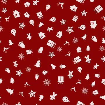 Seamless pattern with Xmas ornaments on red background. Vector Stock Illustration