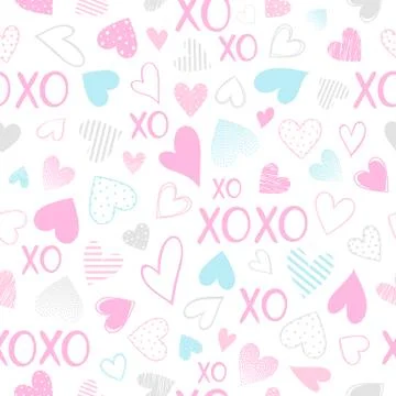 Seamless pattern with XOXO and hearts Stock Illustration