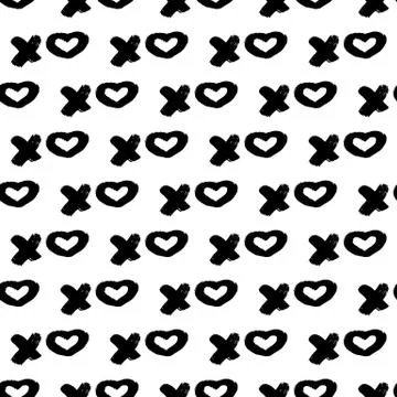 Seamless pattern XOXO with hearts on white background. Hugs and kisses abbrev Stock Illustration