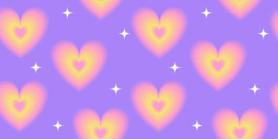 Seamless pattern with y2k gradient pink hearts and stars. Stock Illustration