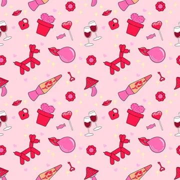 Seamless pattern with y2k style elements. Bright youth pattern with Cute sy.. Illustrazione stock