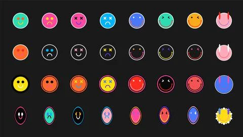 Seamless pattern with y2k trendy retro stickers with smile faces Stock Illustration