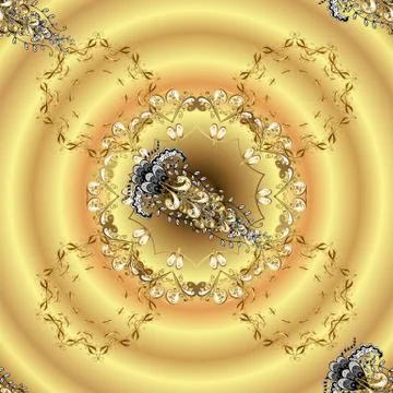 Seamless pattern on yellow and beige colors with elements. Oriental style arabes Stock Illustration