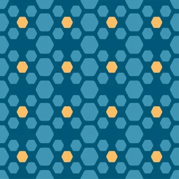 Seamless pattern with yellow and blue hexagon shapes on the dark blue backgro Stock Illustration