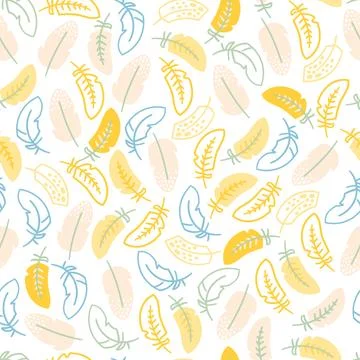 Seamless pattern with Yellow and blue feathers Stock Illustration