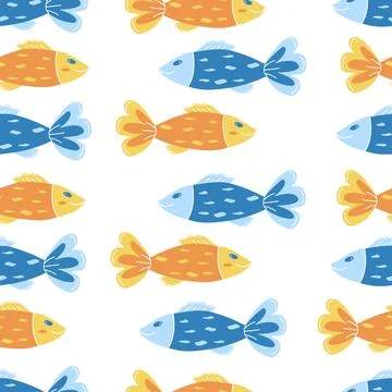 Seamless pattern with yellow and blue fish Stock Illustration