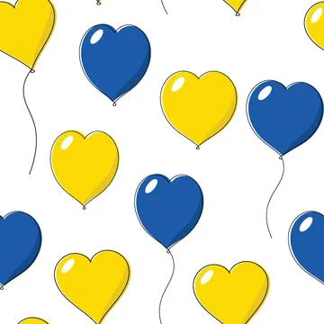 Seamless Pattern With Yellow And Blue Heart Shaped Baloons. Stock Illustration