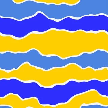 Seamless pattern yellow and blue striped with wavy lines in Ukrainian flag style Stock Illustration