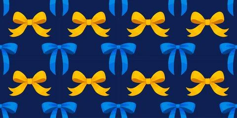Seamless pattern with yellow and blue ribbon bows. Flat style Stock Illustration