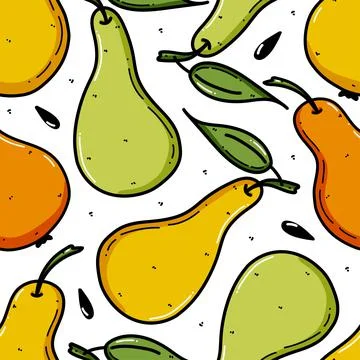 Seamless pattern with yellow and green pear. Fruit background. Vector print for Illustrazione stock