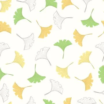 Seamless pattern of yellow and green ginkgo biloba leaves Stock Illustration