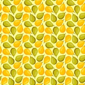 Seamless pattern with yellow and green pears on yellow background. Stock Illustration