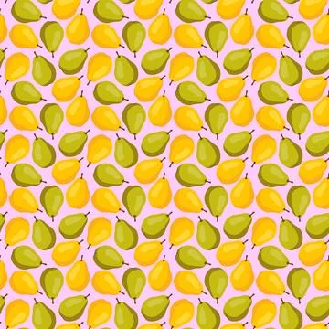 Seamless pattern with yellow and green pears on pink background. Stock Illustration