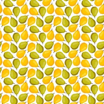 Seamless pattern with yellow and green pears on white background. Stock Illustration