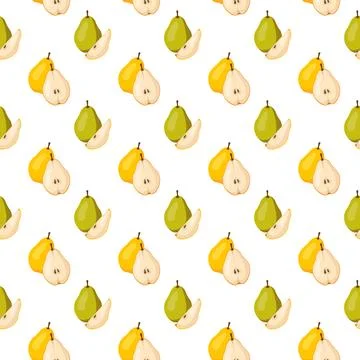 Seamless pattern with yellow and green pears on white background. Stock Illustration