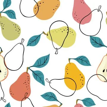 Seamless pattern with yellow and green pears and pear slices. Stock Illustration