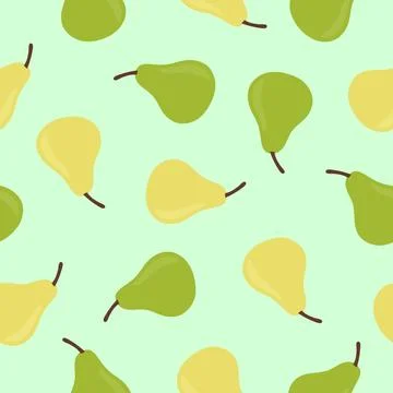 Seamless Pattern of Yellow and Green Pears on Light Green Background Stock Illustration