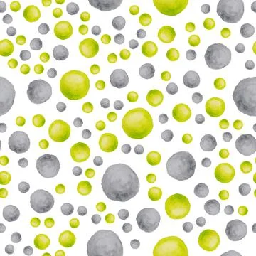 Seamless pattern with yellow and grey watercolor circles on white background. Stock Illustration