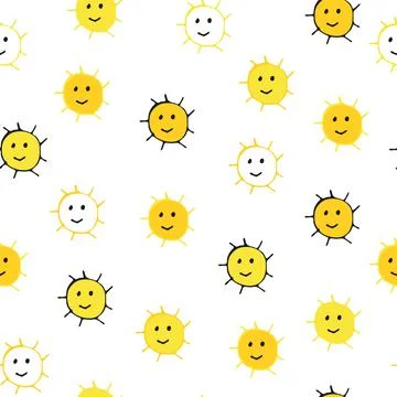 Seamless pattern of yellow and orange smiling sun Stock Illustration