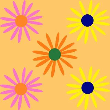 Seamless pattern with yellow and orange, pink flowers on a yellow background Illustrazione stock