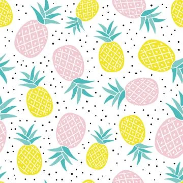Seamless pattern with yellow and pink pineapples Stock Illustration