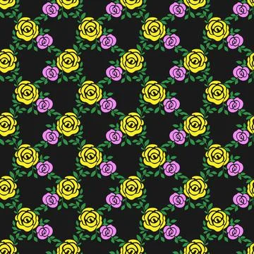 Seamless pattern with yellow and purple roses for textures, textiles and simp イラスト素材
