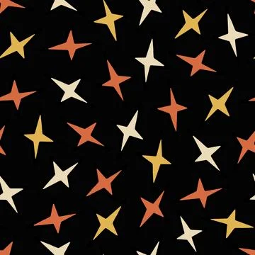 Seamless Pattern with Yellow and Red Doodle Stars. Stock Illustration